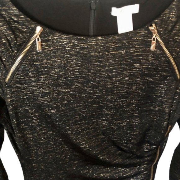 Cache Ruched Front Sheath w/ Goldtone Zippers - Black/Gold - M - Picture 4 of 9